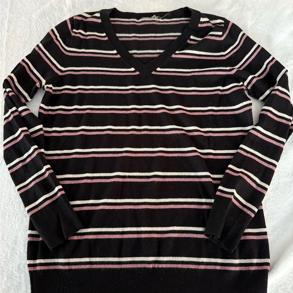 Worthington 2 Black Sweaters Pink Cream Striped Sweater 3 Lot M - Picture 5 of 10